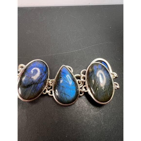 NEW Labradorite Sterling silver chunky toggle bracelet 6.5-7.75 inch 55 grams - Picture 2 of 11